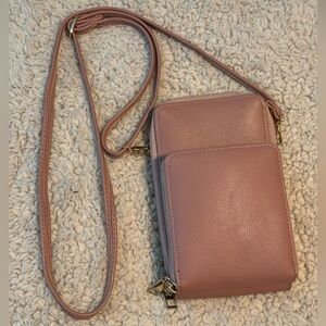 Dusty Pink Crossbody Purse with Multiple Zipper Compartments